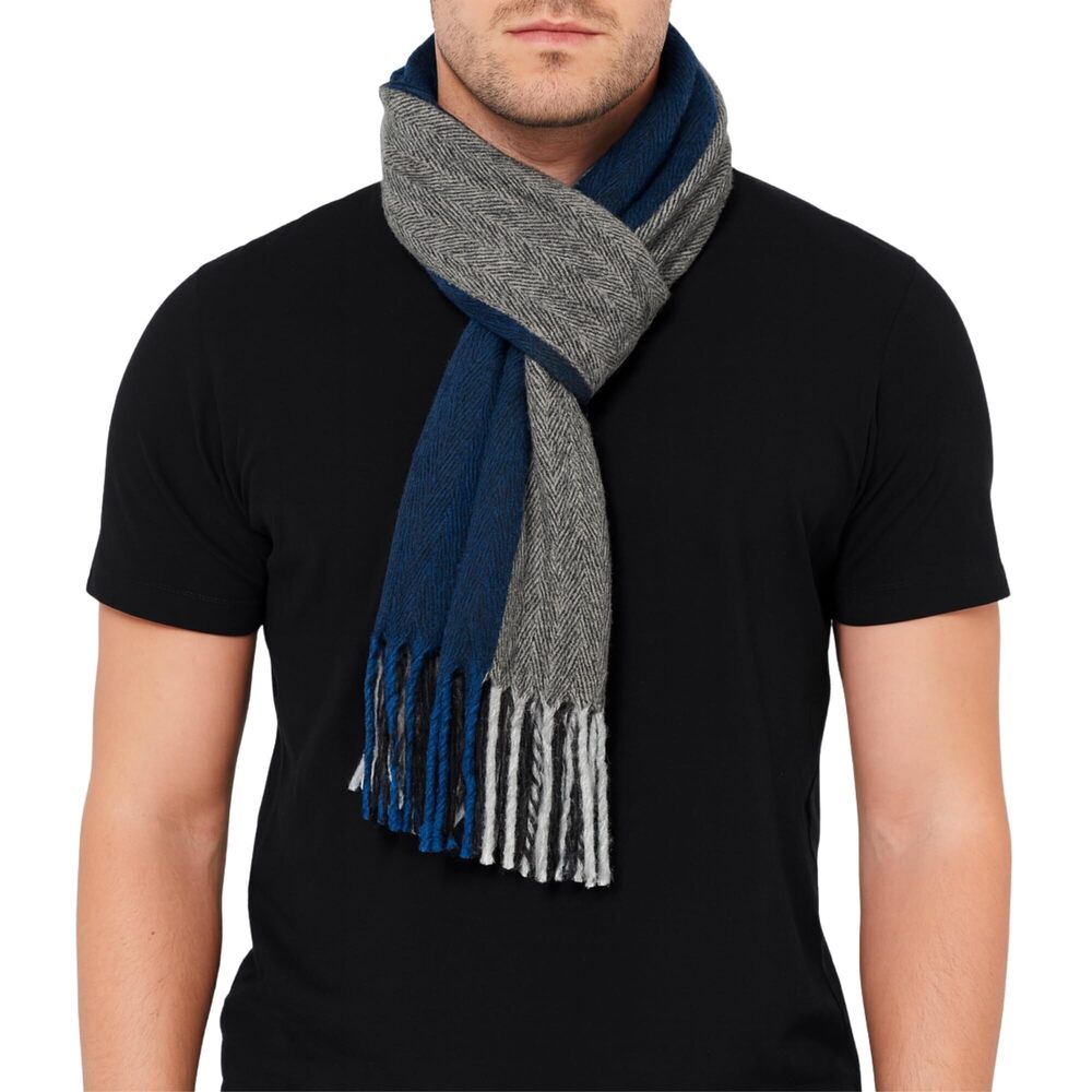 4944 Plaid Scarf Softer Than Cashmere Scarves Winter Shawl Black Blue